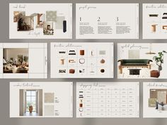 the interior design book is open to pages with pictures on them and in different colors