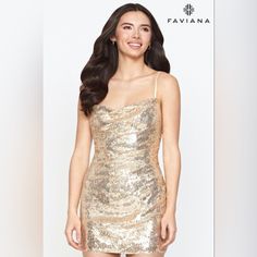 Worn Once Gold Faviana Mini Dress Size Small! Short Sequin Dress, Faviana Dresses, Sequin Dress Short, Gold Shorts, Sequin Dress, Cowl Neck, Sequin, Size 4, Mini Dress