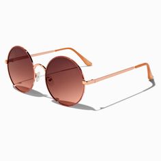 Claire's Rose Gold Glitter Rim Round Sunglasses Party Sunglasses With Tinted Round Lenses, Round Tinted Sunglasses For Party, Round Tinted Sunglasses For Parties, Round Tinted Lens Sunglasses For Parties, Sunglasses Circle, 70's Disco, Piercing Kit, Bright Sun, Rose Gold Sunglasses