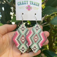 Nwt! Crazy Train Downtown Diva Earrings! So Fabulous! Lightweight And Great Style! Beautiful Aztec Pattern! Dangerous Love, Beadwork Designs, Crazy Train, Beadwork Patterns, Beaded Jewelry Patterns, Aztec Pattern, Bohemian Earrings, Feather Earrings, Fringe Earrings