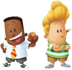 two cartoon characters are standing next to each other and one is holding a candy lollipop