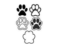 four paw prints on a white background, one is black and the other is gray