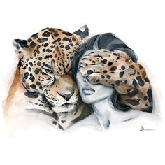 a drawing of two leopards with their heads resting on each other's shoulders