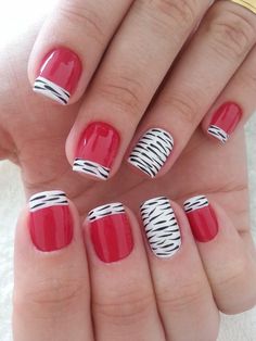 add some feathers or black accent nail and you have great Chicago Blackhawk Nails Nail Designs Stripes, Zebra Nail Designs, Makeup Contour, Zebra Nails, Animal Print Nails, Nail Polish Designs, Gel Nail Designs