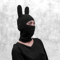 bunny mask black Balaclava Mask, Rabbit Halloween, Knit Balaclava, Surf Hats, Easy Halloween Costume, Knitted Balaclava, Mask Cute, Mask Black, Leather Mask