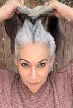 How To Make A Big Bun With Short Hair, Old Lady Bun, Old Lady Bun Hairstyles, Full Bun Hairstyles, How To Do A Bun With Medium Hair, Christmas Hairdos, Grey Hair Updos, Top Bun Hairstyles, Hair Bun Pin