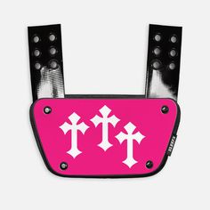 Pink Backplate Football, Cross Sticker, Back Bone, Football Stuff, Gothic Cross, Gothic Crosses, Football Gear, Flag Football, Tie Headband