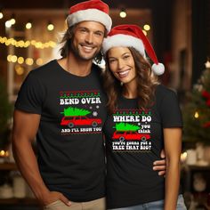 "Looking for a fun and festive way to show your love for each other this Christmas? Look no further than our couples christmas shirts! These are perfect for cuddling up in front of the fire with your partner, or taking to bed to watch some holiday movies together. We have a variety of designs to choose from, including funny christmas, matching christmas, and his and hers shirts. Whether you're looking for something to wear on Christmas day itself, or just to keep you warm during the winter months, our couples christmas shirts are sure to please. So why not give them a try today? * HOW TO ORDER *  ✺ IMPORTANT - PLEASE NOTE THIS IS NOT A SET AND EACH SHIRT WILL NEED TO BE ORERED INDIVIDUALLY AND LISTING IS FOR TOP ONLY. ✺ Please, check and review all photos.  ✺ Choose your t-shirt size and c Couple Christmas Shirts Vinyl, Couple Christmas Shirts Funny, Funny Couple Christmas Shirts, Couples Christmas Shirts Svg, Funny Holiday Couple Shirts, Couples Christmas Shirts, Christmas Vacation Shirt, Christmas Couples, Christmas Vacation Shirts