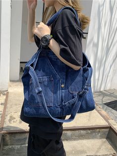 Casual Denim Split-Joint Solid Color Bags Accessories DEEP BLUE-One_size Tas Denim, Tas Bahu, Hand Bags For Women, Denim Crossbody, Denim Shoulder Bags, Trendy Denim, Denim Tote Bags, Denim Tote, Jeans Bag