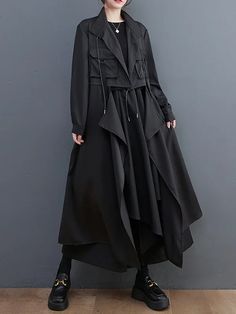 Spring Black Drawstring Outerwear, Office Vintage, Style Oversize, Black Army, Trench Coat Black, Casual Office, Goth Outfits, Dark Fashion, Trench Coats