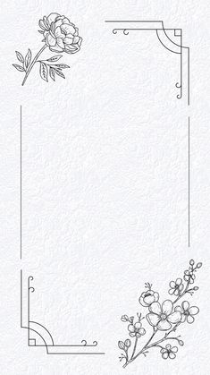 a white paper with flowers on it and an ornate border around the edges, in black ink