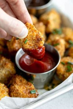 the best vegan tofu'chicken nuggets are served with ketchup