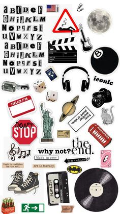 an assortment of stickers and decals on a white background with the words stop, why not?