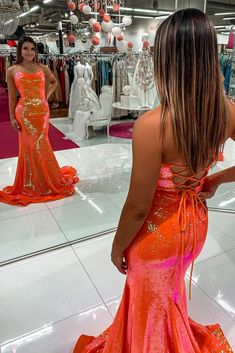 Orange Mermaid Prom Dress, Orange Mermaid, Hoco Ideas, Orange Prom Dresses, Prom 2022, Prom Themes, Prom 2023, Prom Inspo, Sparkly Prom Dresses