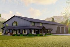 this is an artist's rendering of a modern farmhouse style house with large windows