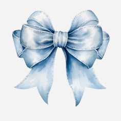 an image of a blue bow on a white background in the style of watercolor painting