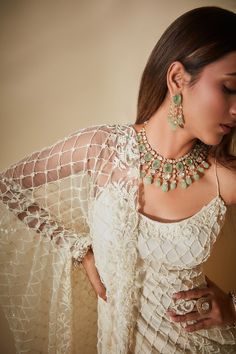 Buy White Georgette Hand Embroidered Beads Round Kurta Sharara Set For Women by Premya By Manishii Online at Aza Fashions. Embroidered Beads, Kurta Sharara Set, Kurta Sharara, Royalty Aesthetic, White Kurta, Embroidered Dupatta, Beaded Neckline, Sharara Set, Fashion App