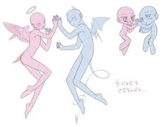 three different types of cartoon characters, one in pink and the other in light blue