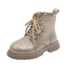 • Upper Material: Leather• Outsole Material: Rubber• Season: Winter• Fashion Element: Bling• Heel Type: Low-heeled• Lining Material: Cotton Fabric• Toe Shape: Round Toe• Closure Type: Zipper• Fit: Fits true to size, take your normal size• Boot Height: Mid-Calf• Width Options: Medium • Shipping Worldwide• Import Product Summer Faux Leather Boots With Round Toe, Spring Non-slip Round Toe Boots, Non-slip Round Toe Boots, Girls Chelsea Boots, Kids Ankle Boots, Bling Heels, Sneakers Street Style, Toddler Boots, Winter Mode