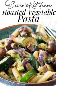 pasta with mushrooms and zucchini in a bowl