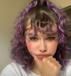 Curly Hair Under Dye, Stormy Aesthetic, Curly Purple Hair, Poofy Hair, Brown Curly Hair, Peinados Fáciles Para Cabello Corto, Curly Hair With Bangs