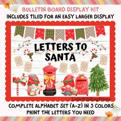 a sign that says, letters to santa complete alphabet set in 3 colors print the letters you need