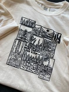 This Shirt is on preorder. and will take some time to ship! about 4 days to ship.  This T-shirt is perfect for Hikers, adventures, nature lovers. and anyone who just loves the great outdoors! It is made on procreate then reproduced through screen printing then washed.  Made with 100% combed and ring-spun cotton. The shirts are very lightweight and extremely soft. (Brand of shirt, Comfort Colors )  Washing instructions: + Washing inside out is recommended + Hand wash cold or machine wash cold with like color on gentle cycle + Hang dry or tumble dry low on gentle cycle ** Please refer to the sizing chart before ordering to ensure the correct fit! **  I hope my products encourage you to get outside and explore the beautiful around you! If you have any questions about my designs, Shirts, or th Different Tshirt Designs, Layered Vinyl Shirts, Simple Graphic T-shirt Design, Hand Drawn T-shirt Design, Print Design On Clothes, Medical T Shirt Designs, Fun Tshirt Ideas, Retro Tee Shirts, Boho Shirt Design