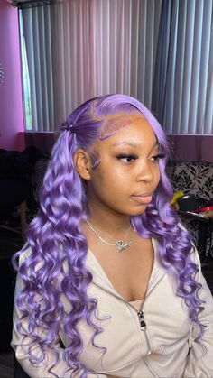 3 business days processing , 5-8 business days shipping. full frontal wig transparent lace 14"-30" - 180% Density 32"-40"- 200% Density size M cap (22.5 in) If you'd like a different curly texture besides the ones listed, put deep wave as the texture put the texture in the notes in checkout. Purple Wig Hairstyles For Black Women, Purple Wig On Dark Skin, Lavender Wigs For Black Women, Colored Wig Ideas, Purple Wig Install, Lavender Lace Front Wig, Lavender Wig, Purple Hairstyles, Pretty Wigs