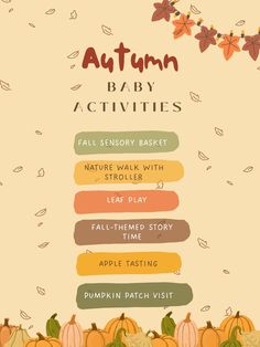 an autumn baby activity book with pumpkins and leaves