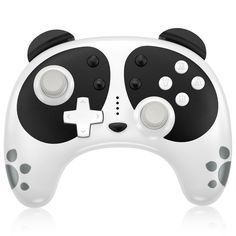 a white and black game controller with two buttons on each side, facing the camera