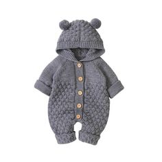 BEAR Knitted Romper - Hazel & Bo Knitted Bodysuit, Warm Outfit, Jumpsuit Winter, Hooded Jumpsuit, Winter Newborn, Clothes Sweater, Knit Baby Romper, Baby Overall, Jumpsuit Outfits