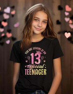 13th birthday teen Tshirt~ Make turning 13 extra special with this fun and festive Tshirt perfect for capturing unforgettable birthday memories. Becoming 13 is a milestone~ you'll want a keepsake and this is perfect! Especially for all the pictures.  PROCESSING: 1 business day SHIPPING: 2-5 business days  NO REFUND: made to order Consider upsizing for a trendy baggy fit. See care instructions. The heavy cotton tee is the basic staple of any wardrobe. It is the foundation upon which casual fashio Birthday Teen, Birthday Milestone, Birthday Party Shirt, Birthday Tshirts, Milestone Birthday, 13th Birthday, Party Shirts, Baggy Fits, Gifts For Teens