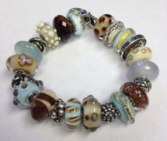 Ocean-inspired Beaded Strand Bracelets, Ocean-inspired Beaded Strand Bracelet, Ocean-inspired Beaded Shell With Round Beads, Trollbeads Bracelet Ideas, Trollbeads Bracelet, Lampwork Bead Jewelry, Lampwork Beads, Stone Jewelry, Pandora Charm Bracelet