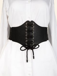 Black Casual   PU Leather Plain Corset Belt Embellished   Women Accessories Gothic Fashion Victorian, Belly Belt, Gothic Girl, Lace Up Corset, Leather Harness, Black Corset, Gothic Girls