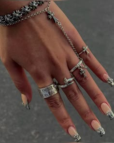 #nails #accessories #chrome #rings Chrome Rings, Chrome Hearts Jewelry, Chrome Hearts Ring, Ethereal Jewelry, Dope Jewelry Accessories, Nails Chrome, Nails Accessories, Rings And Bracelets, Dope Jewelry