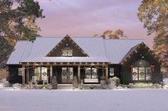 a large house with christmas lights on the front and side of it's windows