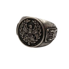 an old silver signet ring with two eagle emblems