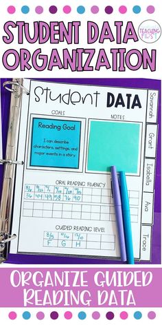 an organized student's data bind with the text, organize guided reading data on it