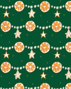 an orange and star pattern on a green background