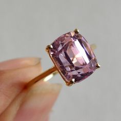 ITEM DESCRIPTION: >>The Ring is made from Solid 14K Yellow Gold. Gemstone used is absolutely natural and ethically sourced.  >>Natural Kunzite in rectangle octagon shape is studded on it with utmost precision.  Gem: Kunzite Gem size: 9x11 mm  Gem weight: 5.38 carat Gold purity: 14K (58.33% approx.) Gold weight: 1.16 grams Gross weight :  2.24 grams The Gold purity is guaranteed and it comes with authentic 14K gold hallmark. Since these Rings are handmade, they are Nickel/Lead FREE.  CUSTOMISATIO Luxury Kunzite Jewelry In Yellow Gold, Luxury Kunzite Engagement Ring, Kunzite Jewelry, Kunzite Ring, Gold Pendent, Solid Gold Charms, Handmade Jewelry Box, Green Amethyst Ring, Pink Tourmaline Ring