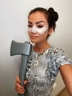 Tin Man Face Makeup, Tin Woman Costume Diy, Tinman Makeup Women, Female Tin Man Costume, Tin Man Makeup Wizard Of Oz, Tin Man Halloween Costume Woman, Tin Man Face Paint, Tinman Costume Diy Women, Tin Woman Costume