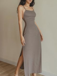 Grey Maxi Dress, Long Bodycon Dress, Elegante Casual, Bodycon Maxi Dresses, Backless Maxi Dresses, Khaki Dress, Halter Maxi Dresses, Outfit Casual