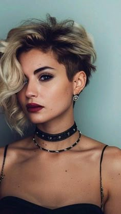 Edgy Curly Pixie Haircut, Curly Shaved Hair, Short Rocker Hairstyles For Women, Short Glam Hair, 2024 Short Hair, Short Rocker Hair, Unique Short Hair, Messy Short Hair