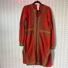 James Coviello For Anna Sui Long Wool Embroidered Cardigan Jacket Duster Sz S Measurements Taken While Laying Flat: Pit To Pit:20" Length:38" **Review Pics For Small Areas Of Discoloration. Looks Like It Needs A Wash** Red Fair Isle Long Sleeve Outerwear, Red Fair Isle Pattern Cardigan For Fall, Red Fair Isle Cardigan For Fall, Red Embroidered Long Sleeve Cardigan, Traditional Red Outerwear For Fall, Spring Fair Isle Pattern Outerwear, Fall Embroidered Long Sleeve Cardigan, Traditional Red Cardigan For Winter, Traditional Red Winter Cardigan