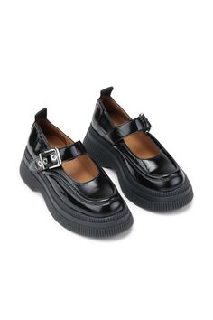 Black Creepers Mary Jane | GANNI US Black Creepers, Platform Creepers, Jeans Boots, Cork Heels, Platform Mary Janes, Fashion Fits, Creepers, Clothing Dresses, Black Patent Leather