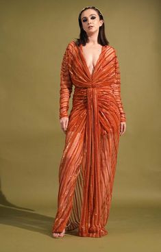 Snake Dress, Modern Gown, Ethereal Dress, Draped Bodice, Maxi Dress For Women, Bridal Dress Fashion, Maxi Dress Online, Orange Fashion, Photographic Lighting