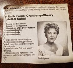 an old newspaper ad for ruth lynn's cranberry cherry