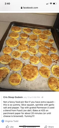 a pan filled with food on top of a metal tray next to a facebook page