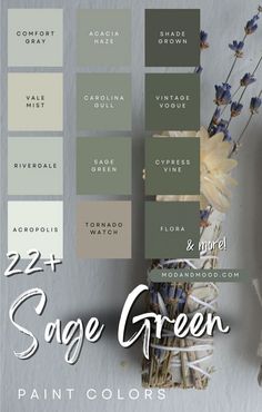 the color scheme for sage green is shown in shades of gray, blue and white