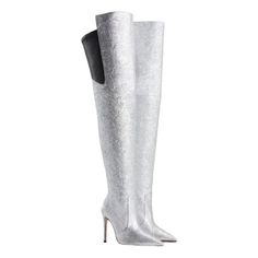 Good American Emma Silver Thigh High Stiletto Boots* Nwt / Dust Bag / Box Size 8 Silver Thigh High Leather Side Zippers Stiletto Heel Heel 4.5” *Stock Photo To Show Fit/Style - Remaining Pics Are Of Actual Listed Items Thigh High Stiletto Boots, American Shoes, Stiletto Boots, Fringe Boots, Good American, Fit Style, Thigh High, Stiletto Heel, Shoes Heels Boots